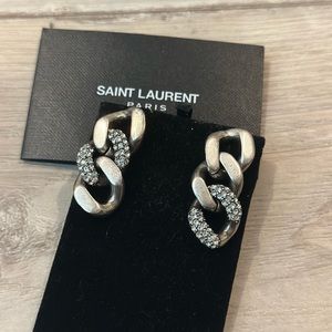 YSL chain link gunmetal earrings